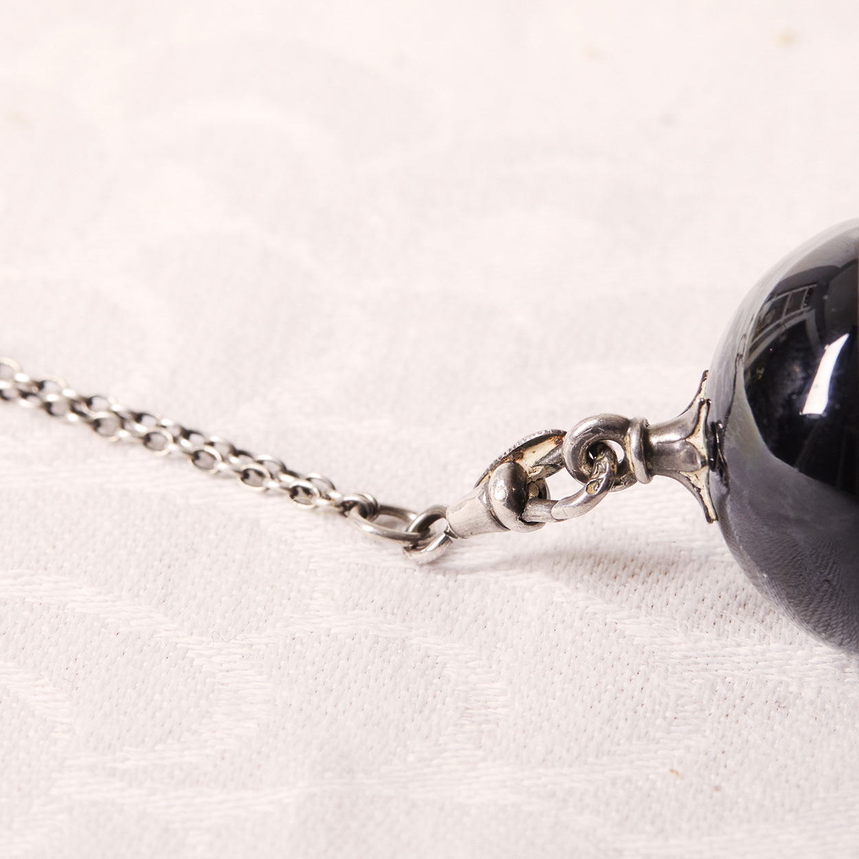 Edwardian Enameled Diamond & Silver Pendant Watch Orb and Chain