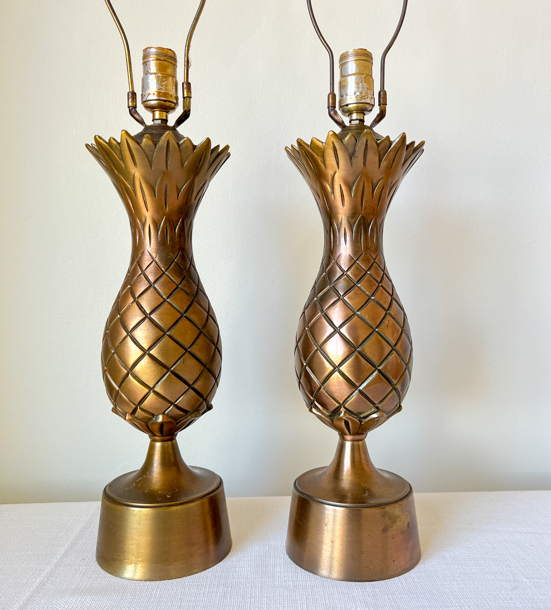 Pair of Vintage 1960s Hollywood Regency Brass Pineapple Lamps